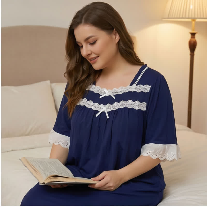 Plusock Lace Trim Bow Nightgown - image 4