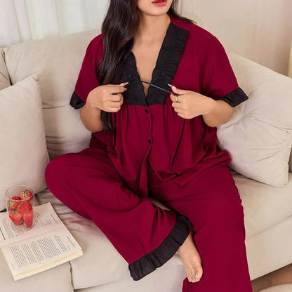 Plusock Contrast Ruffle Trim Pajama Set - image 2