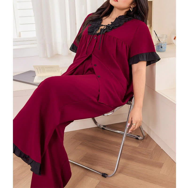 Plusock Contrast Ruffle Trim Pajama Set - image 3