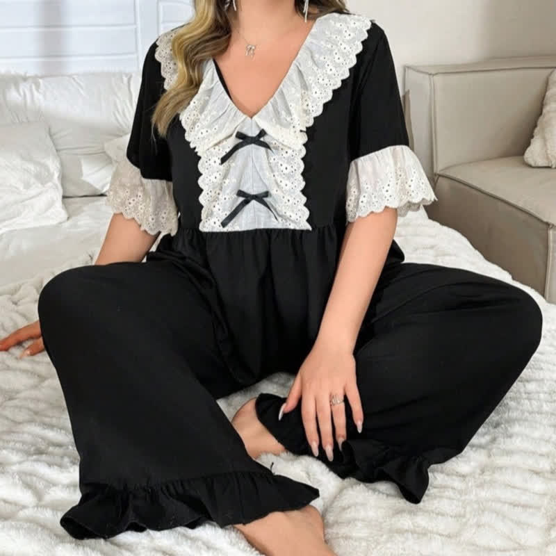 Plusock Lace Trim Bow Pajama Set - image 1