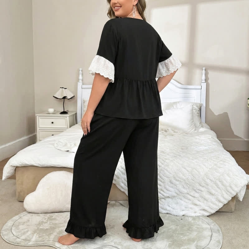 Plusock Lace Trim Bow Pajama Set - image 2