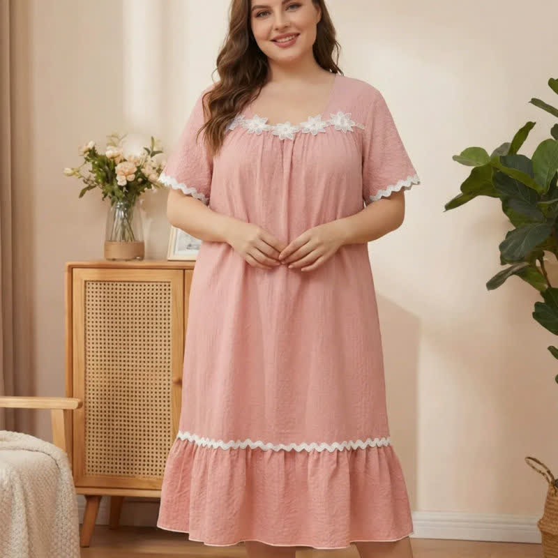 Plusock Floral Applique Lounge Nightgown - Pink - 5XL - image 4