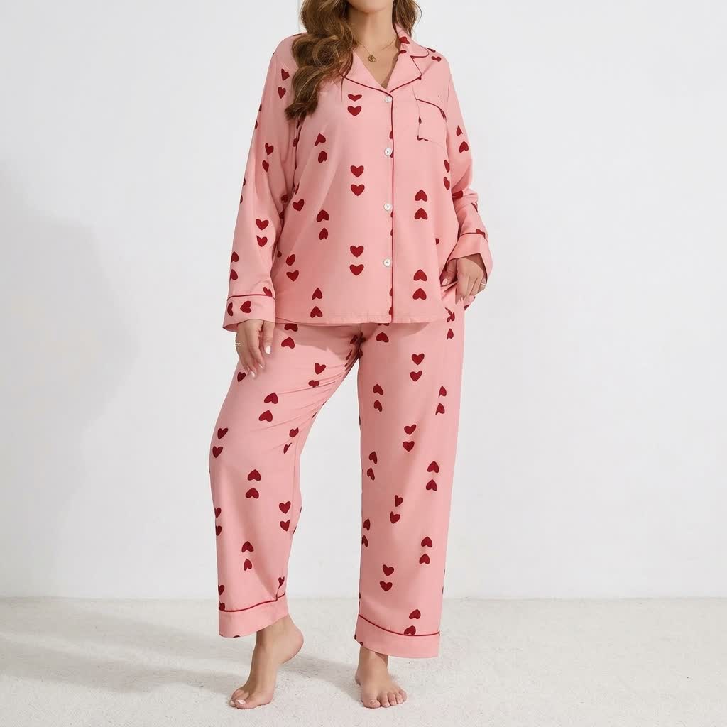 Plusock Heart Print Satin Pajama Set - image 10
