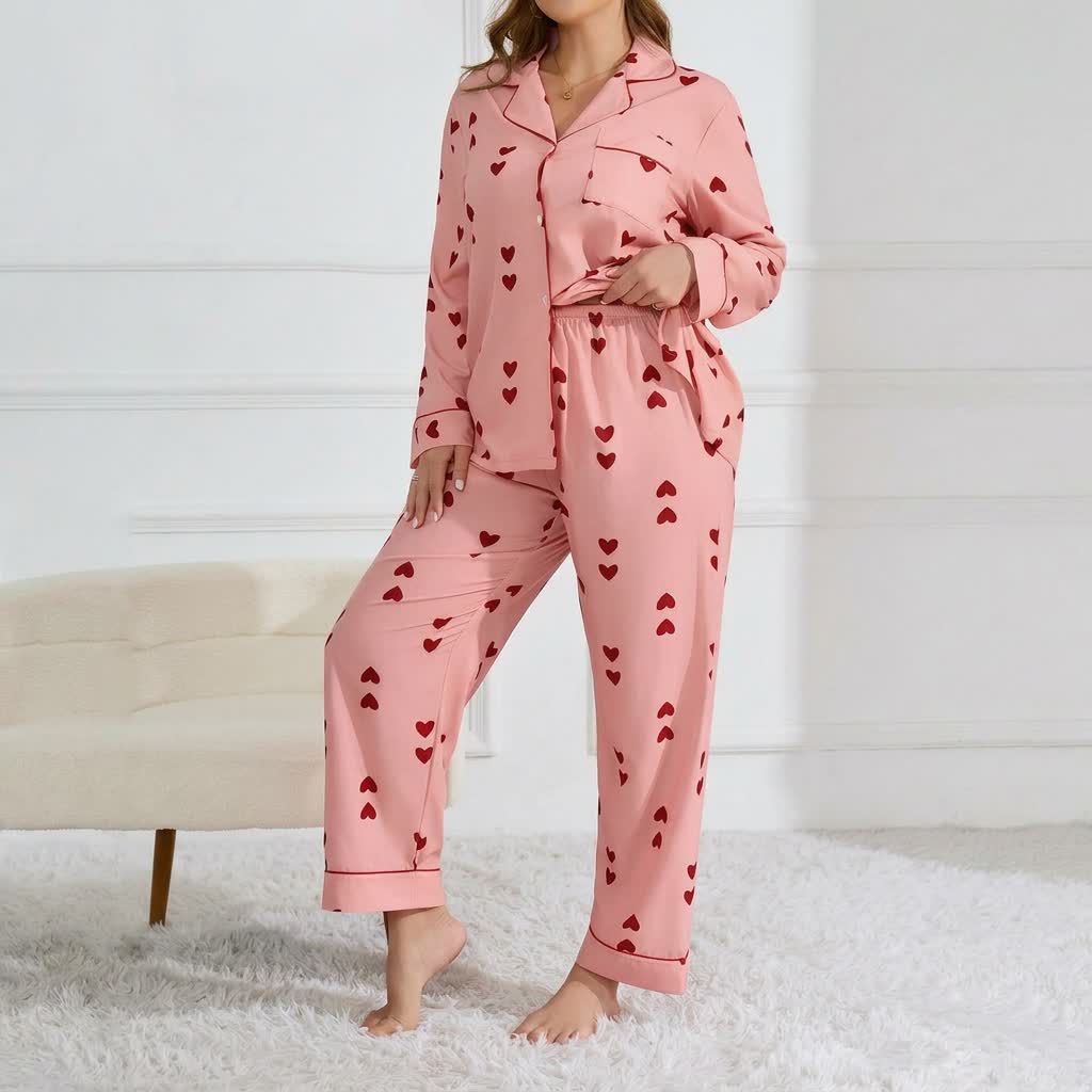 Plusock Heart Print Satin Pajama Set - image 11