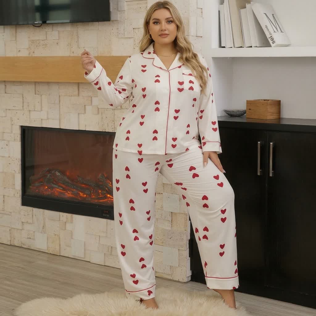 Plusock Heart Print Satin Pajama Set - image 3