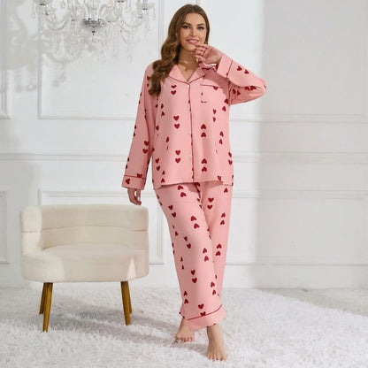 Plusock Heart Print Satin Pajama Set - Pink - 4XL - image 8