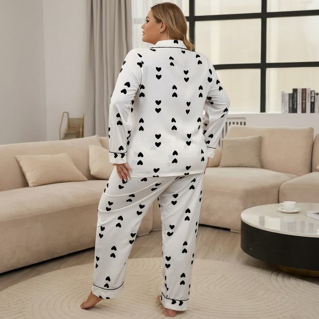 Plusock Heart Print Satin Pajama Set - image 7