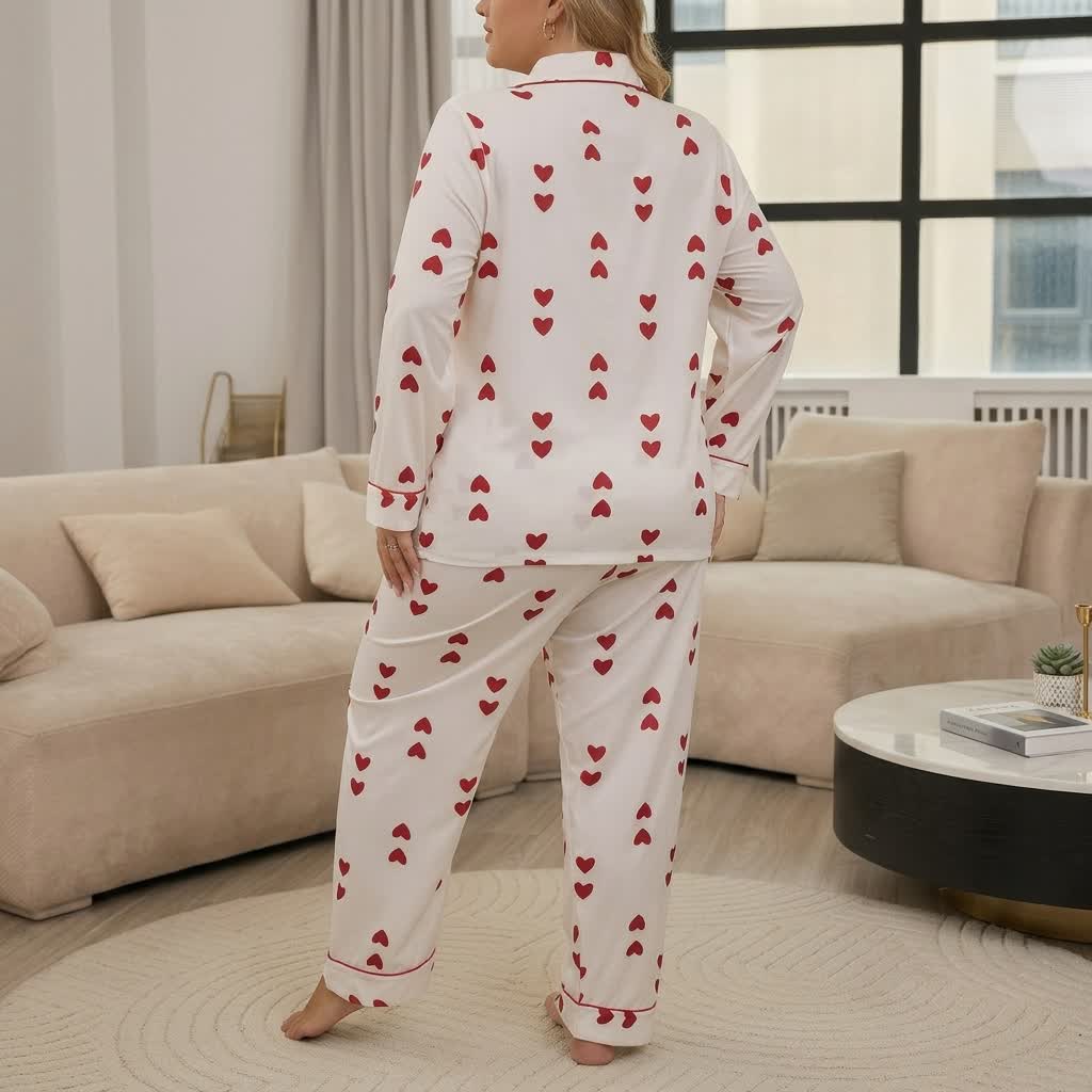 Plusock Heart Print Satin Pajama Set - image 2