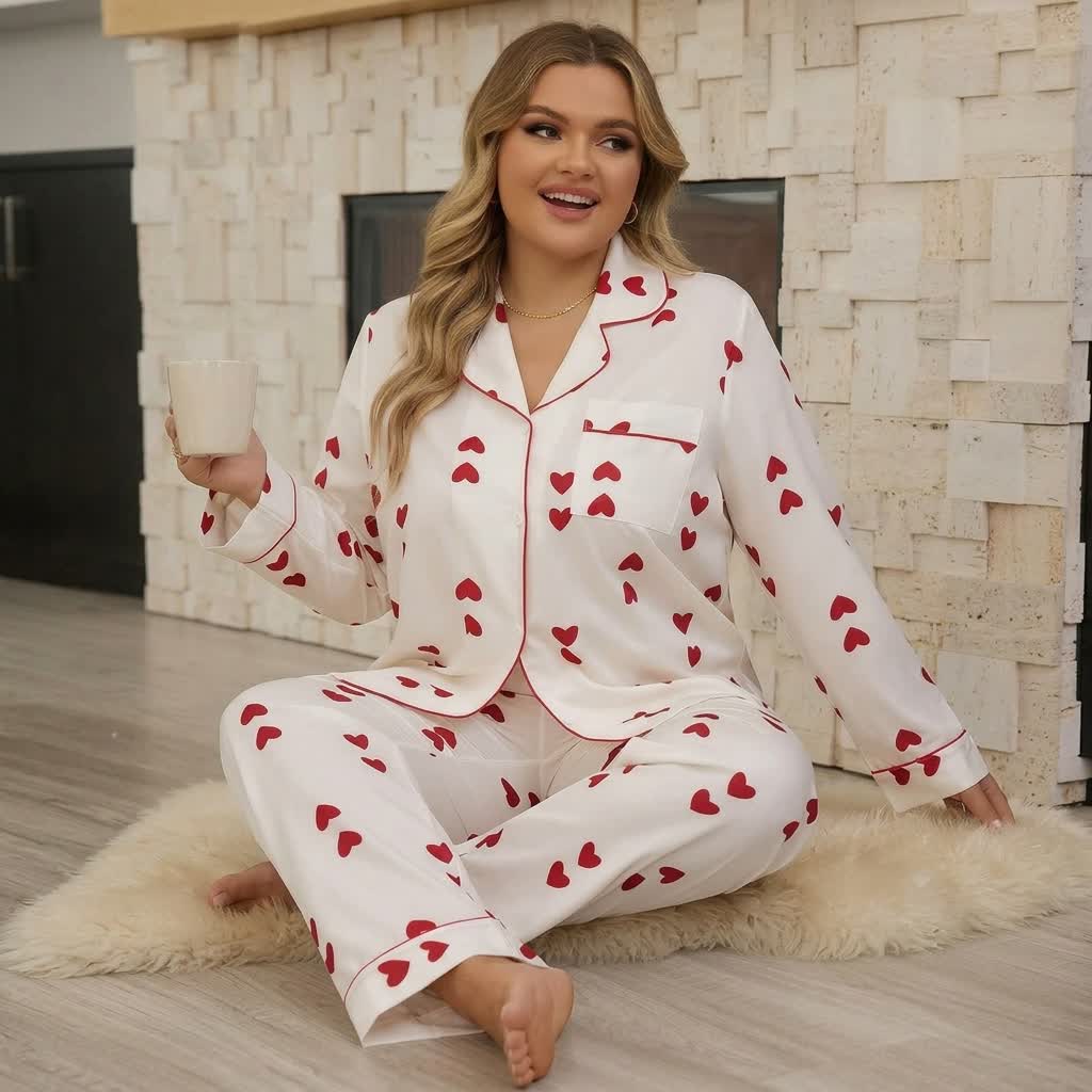Plusock Heart Print Satin Pajama Set - image 1