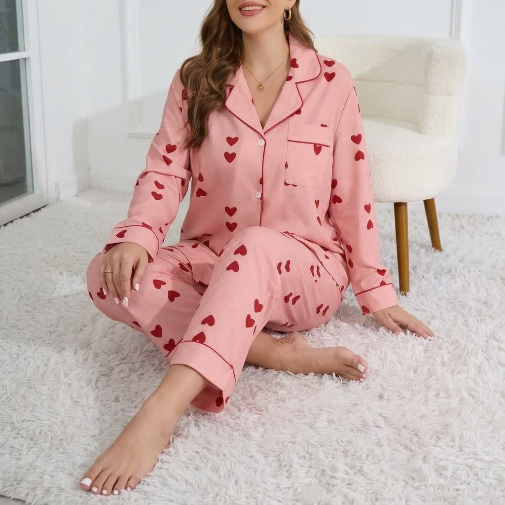 Plusock Heart Print Satin Pajama Set - image 9
