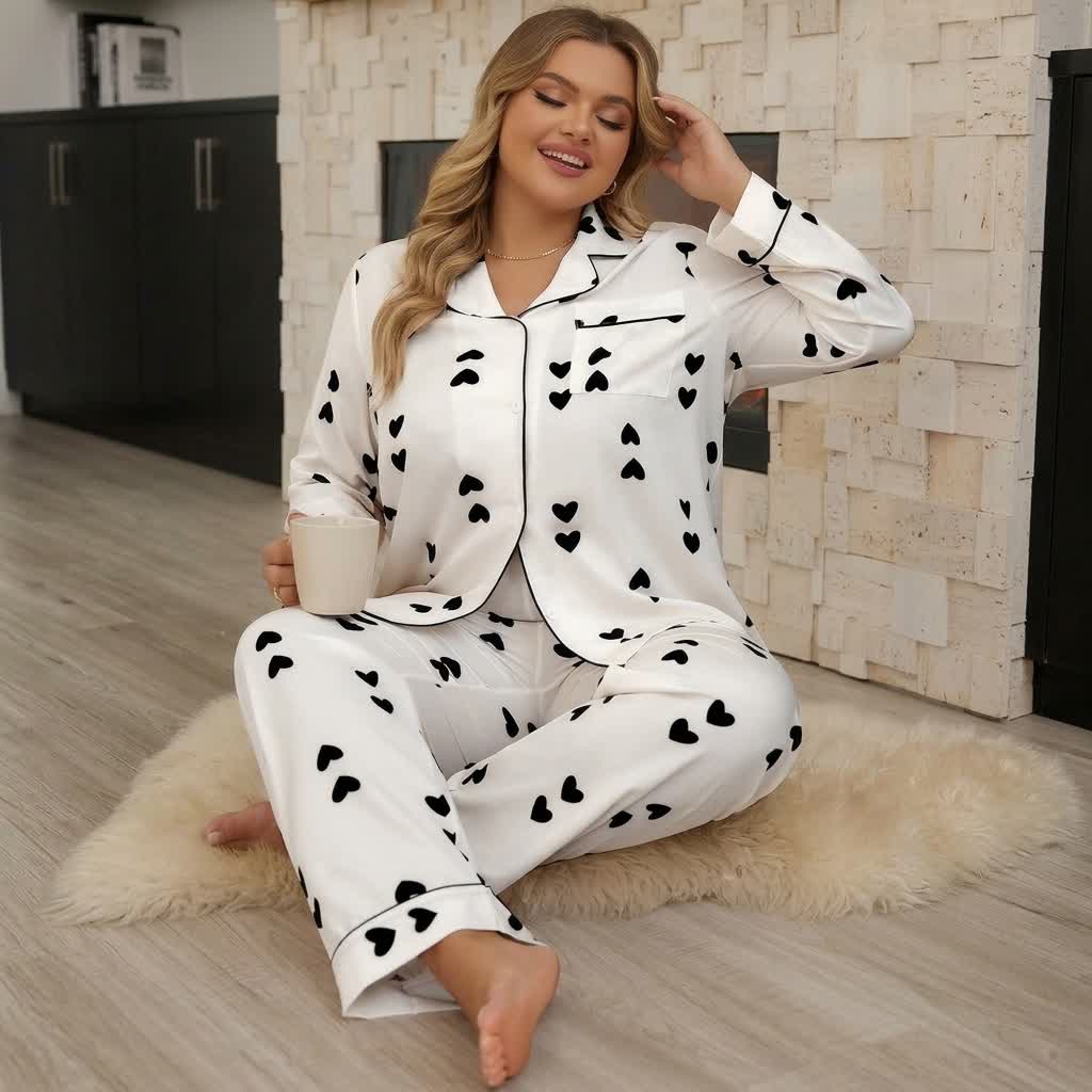 Plusock Heart Print Satin Pajama Set - image 6