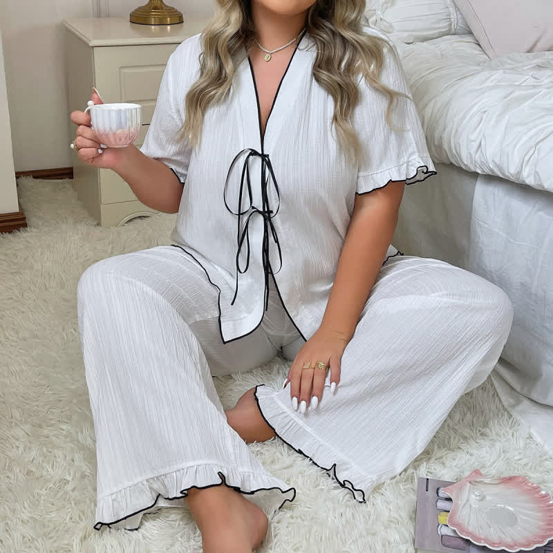 Plusock Bow Trim Textured Pajama Set - image 1