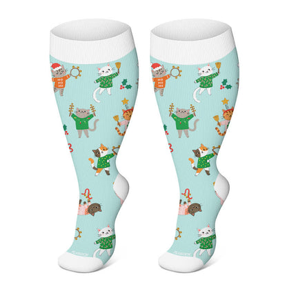 Plusock Plus Size Christmas Animal Compression Socks - Green - 4XL - image 6