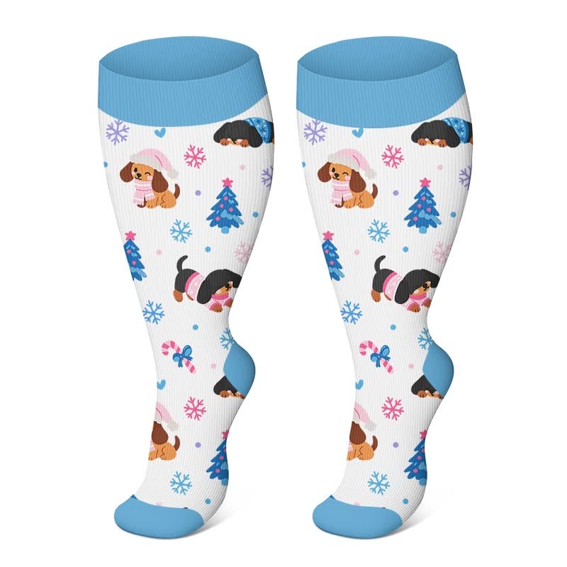 Plusock Plus Size Christmas Animal Compression Socks - White - 4XL - image 4