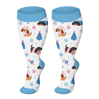 Plusock Plus Size Christmas Animal Compression Socks - White - 4XL - image 4