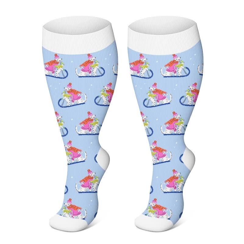 Plusock Plus Size Christmas Animal Compression Socks - Blue - 4XL - image 5