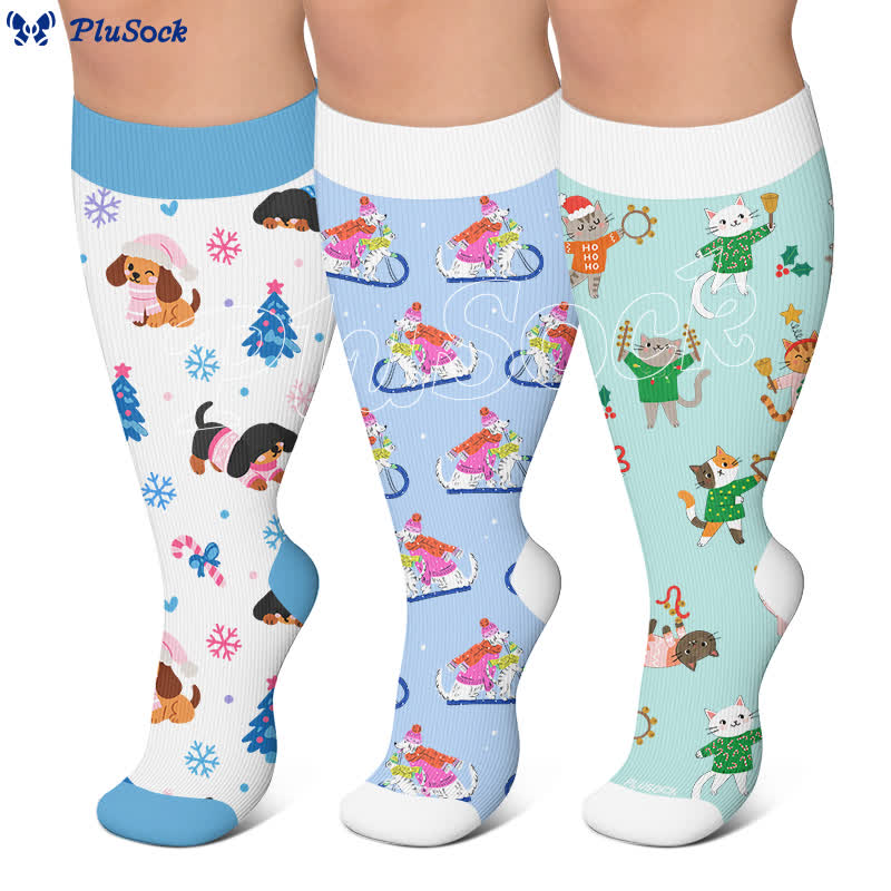 Plusock Plus Size Christmas Animal Compression Socks - image 0