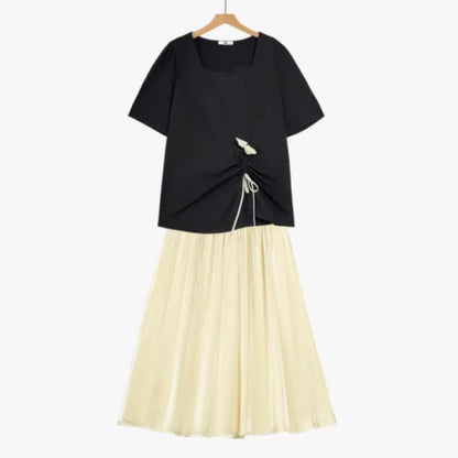 Plusock Plus Size Drawstring Top and Flowy Skirt Set - 2Pcs Set - 6XL - image 0