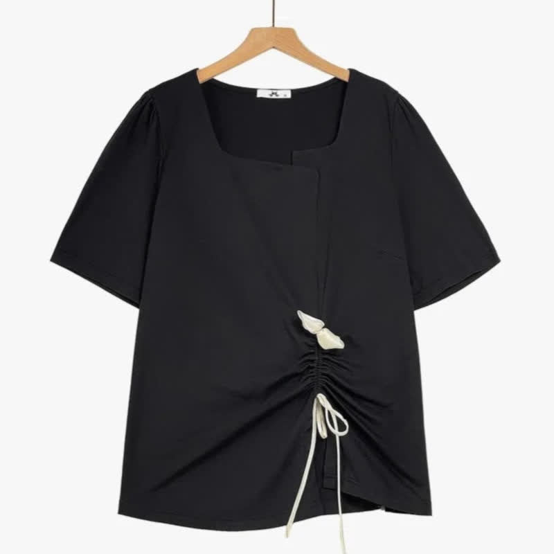 Plusock Plus Size Drawstring Top and Flowy Skirt Set - Blouse - 6XL - image 2