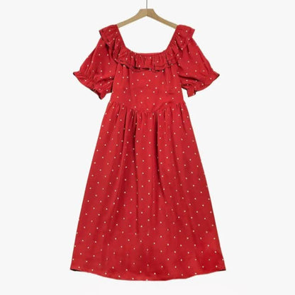Plusock Red Polka Dot Smocked Midi Dress - Red - 6XL - image 0