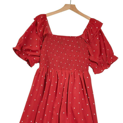 Plusock Red Polka Dot Smocked Midi Dress - image 1