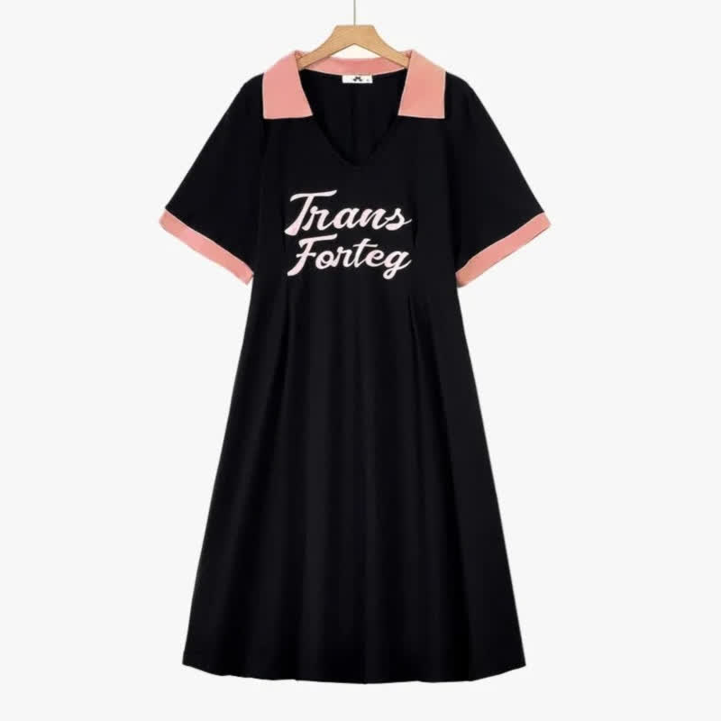 Plusock Contrast Collar Short Sleeve Midi Dress - Black - 6XL - image 0