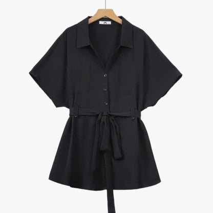 Plusock Plus Size Black Tie Waist Shirt and Wide Leg Pants Set - image 1