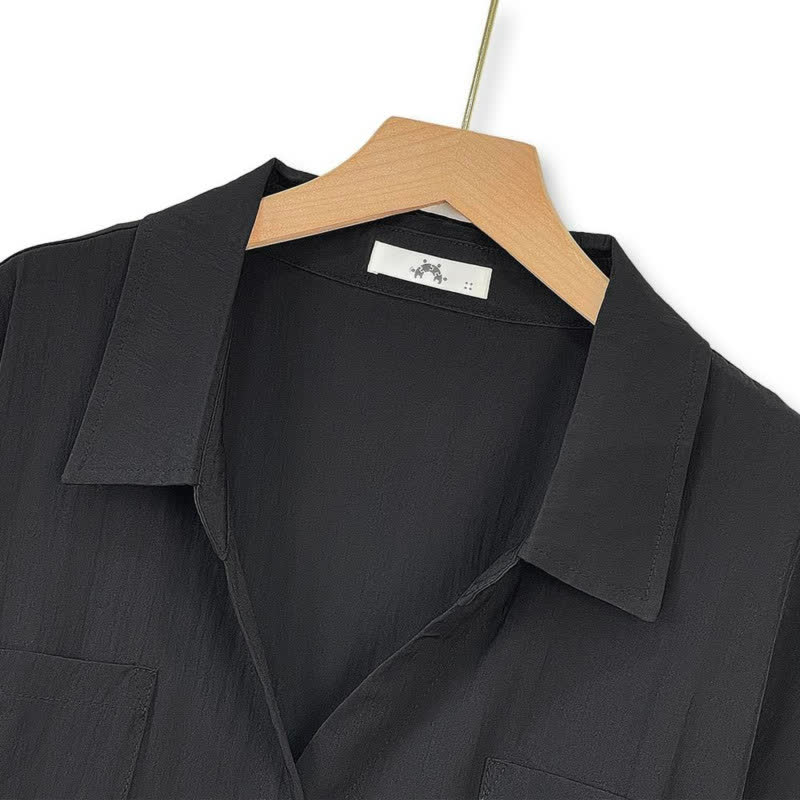 Plusock Plus Size Black Tie Waist Shirt and Wide Leg Pants Set - image 3