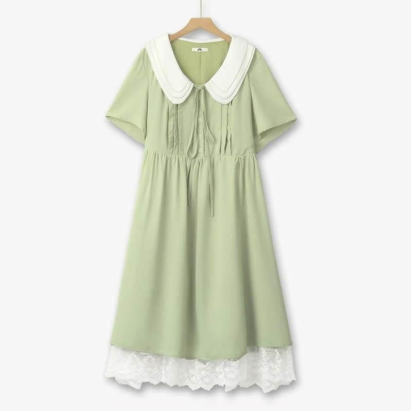 Plusock Sweet Peter Pan Collar Midi Dress - Green - 6XL - image 0