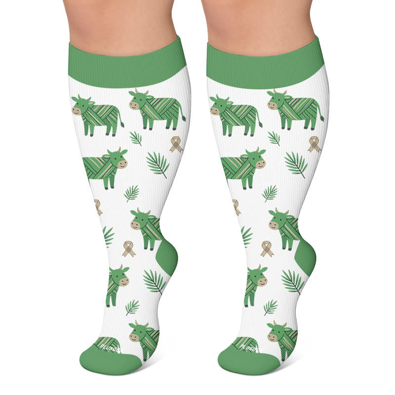 Plusock Plus Size Cheetah Cat Cow Compression Socks - Dark Green - 4XL - image 5
