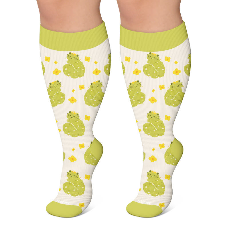 Plusock Plus Size Cheetah Cat Cow Compression Socks - Light Green - 4XL - image 6