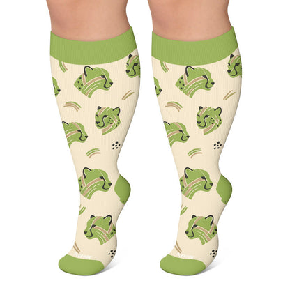 Plusock Plus Size Cheetah Cat Cow Compression Socks - Green - 4XL - image 4