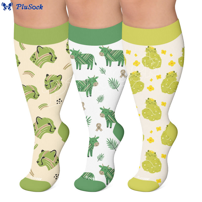 Plusock Plus Size Cheetah Cat Cow Compression Socks - image 0