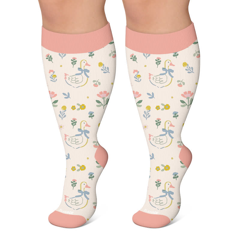 Plusock Plus Size Autumn Ducks Compression Socks - Beige - 4XL - image 5