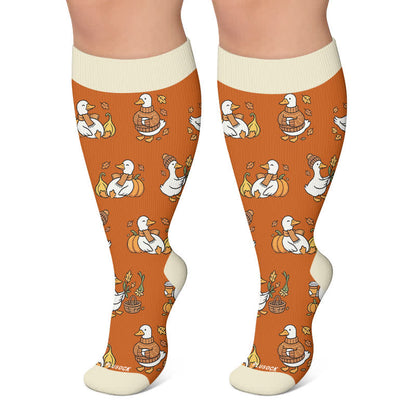 Plusock Plus Size Autumn Ducks Compression Socks - Orange - 4XL - image 6