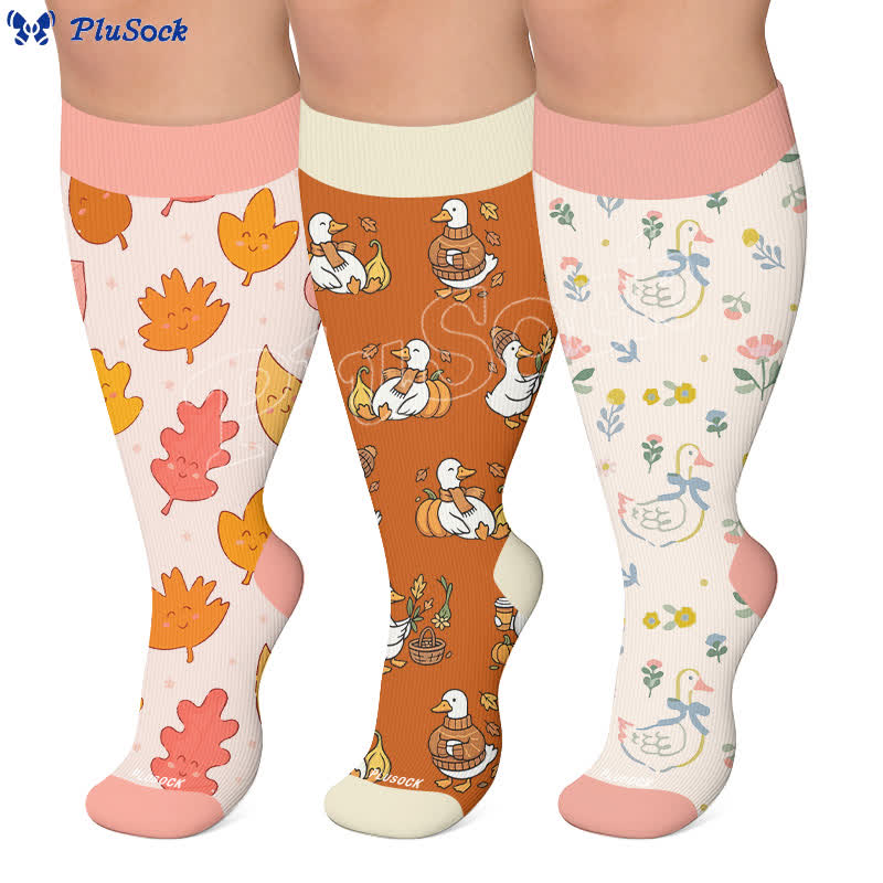 Plusock Plus Size Autumn Ducks Compression Socks - image 0