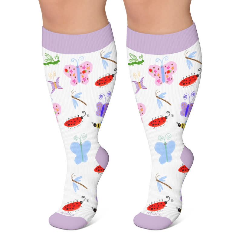 Plusock Plus Size Nature Animal Print Compression Socks - White - 4XL - image 4