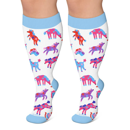 Plusock Plus Size Nature Animal Print Compression Socks - Blue - 4XL - image 6