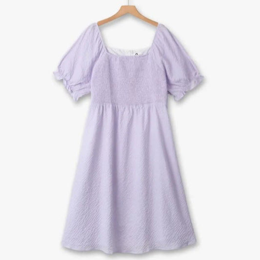 Plusock Lilac Textured Puff Sleeve Midi Dress - Purple - 6XL - image 0