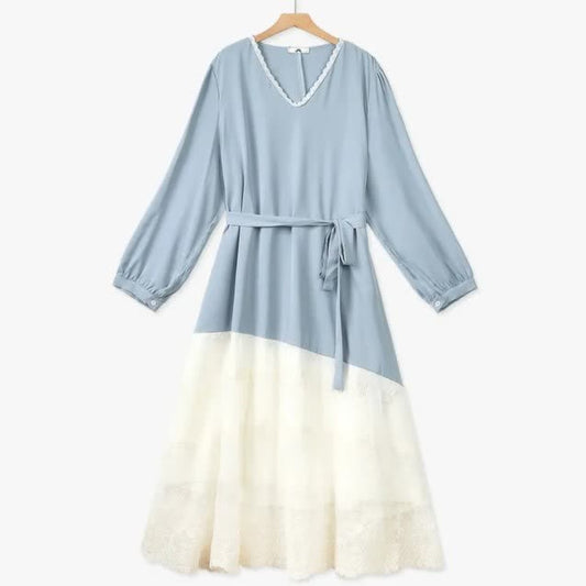 Plusock Plus Size Contrast Hem Midi Dress - Light Blue - 6XL - image 0