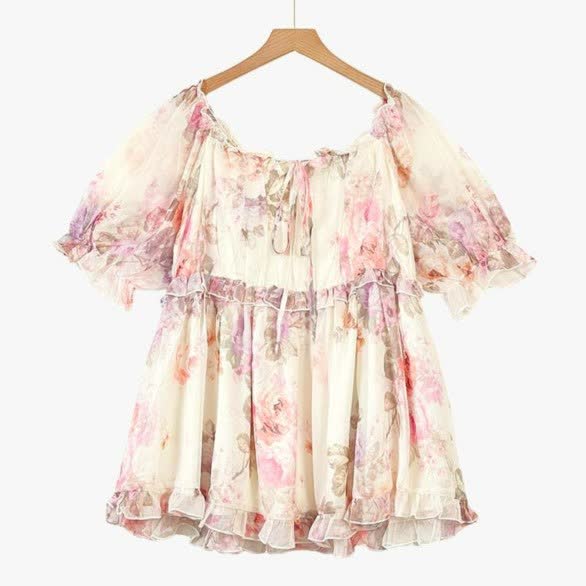 Plusock Plus Size Floral Smocked Off Shoulder Blouse - Pink - 6XL - image 0