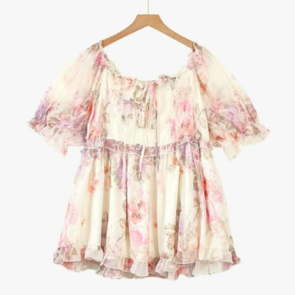 Plusock Plus Size Floral Smocked Off Shoulder Blouse - Pink - 6XL - image 0