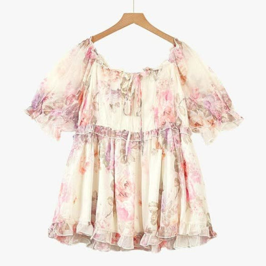 Plusock Plus Size Floral Smocked Off Shoulder Blouse - Pink - 6XL - image 0