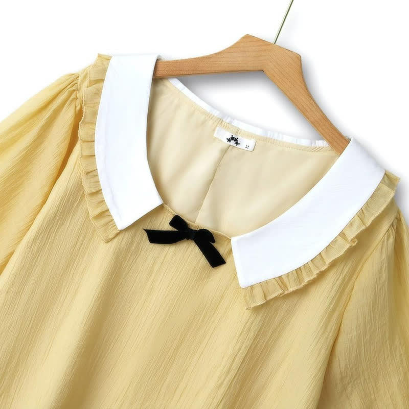 Plusock Plus Size Ruffle Collar Bow Puff Sleeve Blouse - image 1
