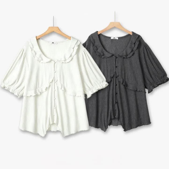 Plusock Plus Size Ruffle Collar Textured Blouse - image 0