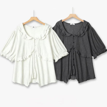 Plusock Plus Size Ruffle Collar Textured Blouse - image 0
