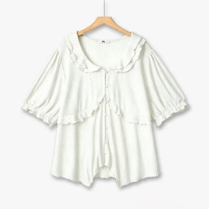 Plusock Plus Size Ruffle Collar Textured Blouse - White - 6XL - image 1