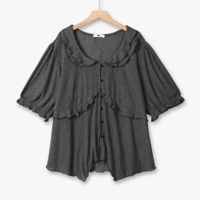 Plusock Plus Size Ruffle Collar Textured Blouse - Black - 6XL - image 2