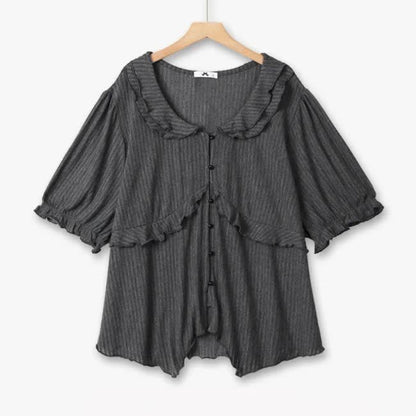 Plusock Plus Size Ruffle Collar Textured Blouse - Black - 6XL - image 2