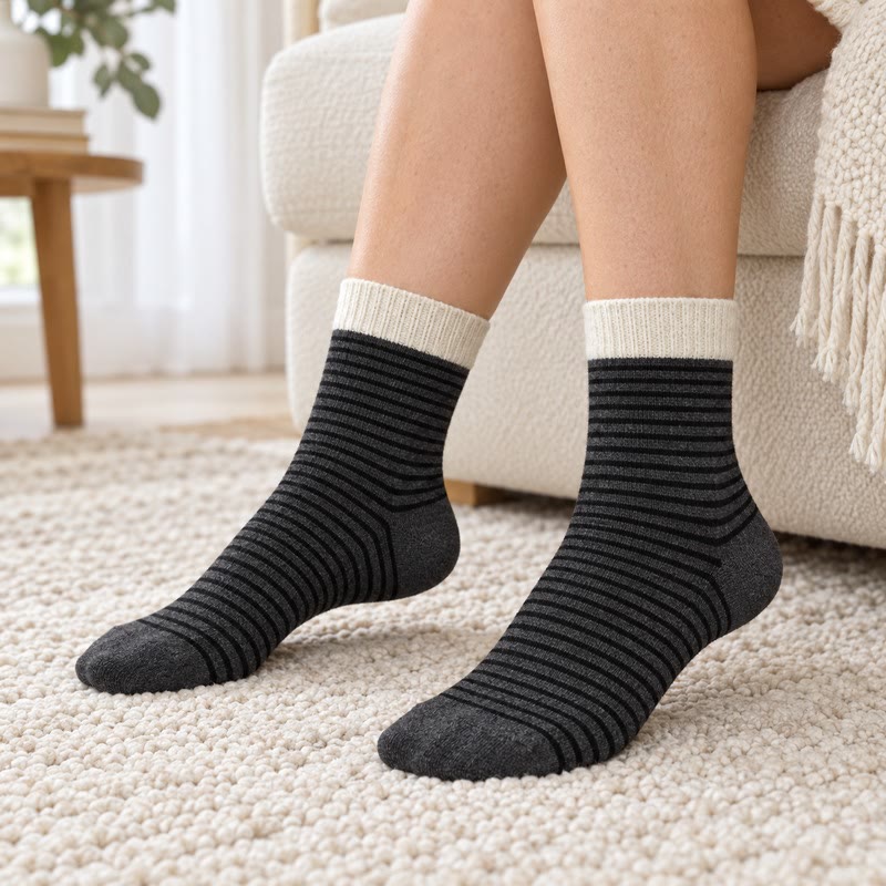 Plusock Retro Striped Color Blocking Quarter Socks (4 Pairs) - image 1